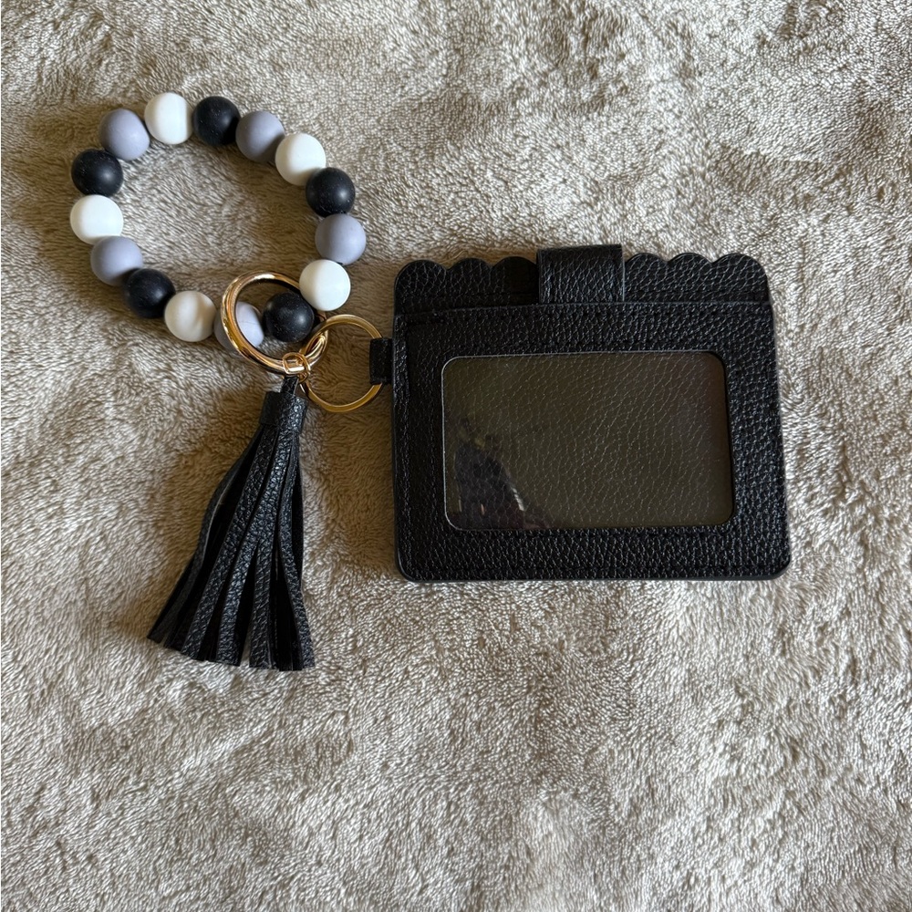 Black and White Tassel Keychain Wallet/Wristlet